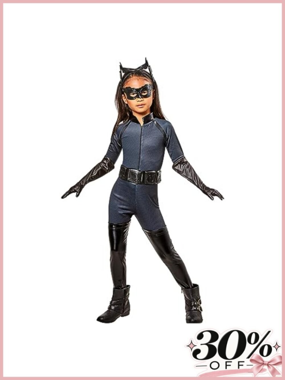 DC Catwoman Kids Costume Jumpsuit Belt Gloves Mask Girls M 8-10